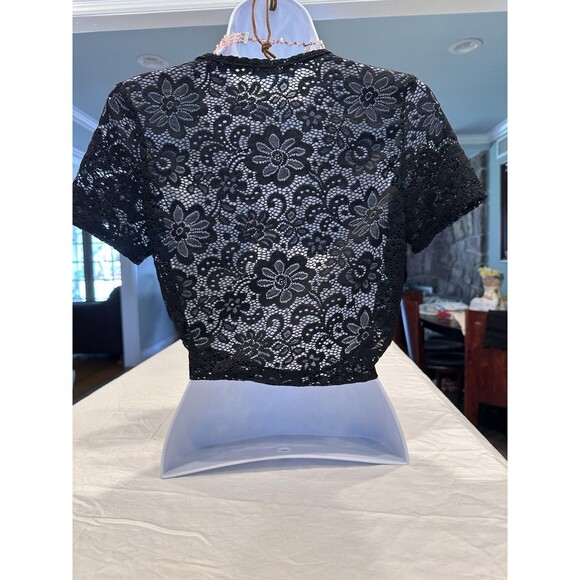 Vintage black sheer lace top, sexy see-through floral mesh blouse, gothic y2k L - Picture 9 of 9